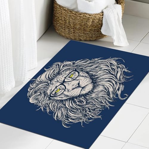 JHAOUNUK Weich Badezimmerteppich 40x60cm,Hipster-Löwe-Vektorillustration. Gläser getrennt.,rutschfest waschbar Badematte Flauschige Badteppich Saugfähig Badvorleger Duschvorleger von JHAOUNUK