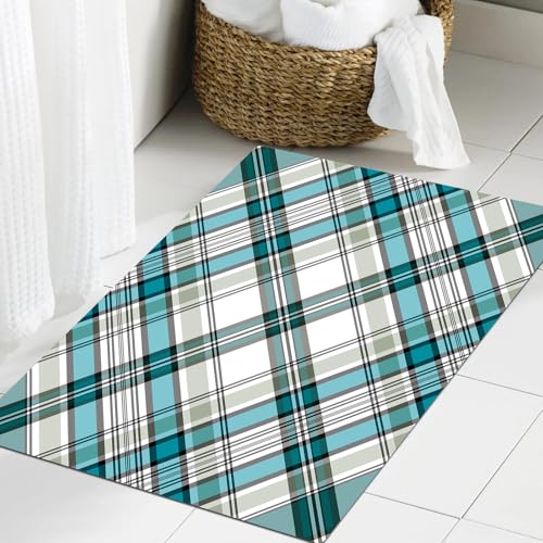 JHAOUNUK Weich Badezimmerteppich 40x60cm,Karierte Vintage Mode im englischen Landhausstil mit modernem Look in l,rutschfest waschbar Badematte Flauschige Badteppich Saugfähig Badvorleger Duschvorleger von JHAOUNUK