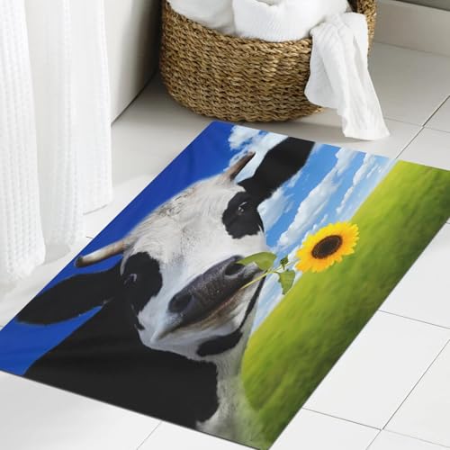 JHAOUNUK Weich Badezimmerteppich 40x60cm,Lustige Kuh auf Einer grünen Sommerwiese. Unscharfer Hintergrund,rutschfest waschbar Badematte Flauschige Badteppich Saugfähig Badvorleger Duschvorleger JHAOUNUK Weich Badezimmerteppich 40x60cm,Lustige Kuh auf Einer grünen Sommerwiese. Unscharfer Hintergrund,rutschfest waschbar Badematte Flauschige Badteppich Saugfähig Badvorleger Duschvorleger von JHAOUNUK