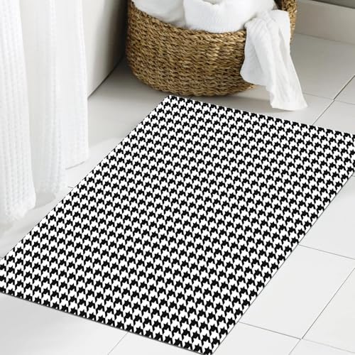 JHAOUNUK Weich Badezimmerteppich 40x60cm,Schwarz-Weiß,rutschfest waschbar Badematte Flauschige Badteppich Saugfähig Badvorleger Duschvorleger von JHAOUNUK