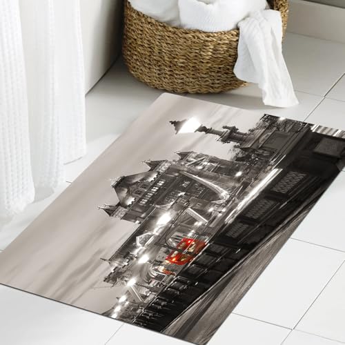 JHAOUNUK Weich Badezimmerteppich 40x60cm,Schwarz und weiß, London Theme Tower Bridge in der berühmten Stadtlands,rutschfest waschbar Badematte Flauschige Badteppich Saugfähig Badvorleger Duschvorleger von JHAOUNUK