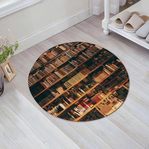 JHAOUNUK Weich Badezimmerteppich 60x60cm,Blick auf Regale mit Alten Büchern in der Bibliothek,rutschfest waschbar Badematte Flauschige Badteppich Saugfähig Badvorleger Duschvorleger von JHAOUNUK