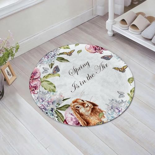 JHAOUNUK Weich Badezimmerteppich 60x60cm,Frühling, Hyazinthenblüten, Kaninchen, Orchidee, Schmetterling, Blätter,rutschfest waschbar Badematte Flauschige Badteppich Saugfähig Badvorleger Duschvorleger von JHAOUNUK