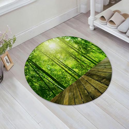 JHAOUNUK Weich Badezimmerteppich 60x60cm,Holzplattform und asiatischer Bambuswald im Morgensonnenlicht.,rutschfest waschbar Badematte Flauschige Badteppich Saugfähig Badvorleger Duschvorleger von JHAOUNUK