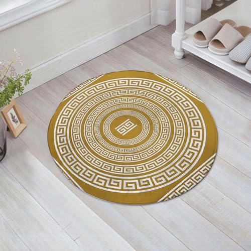 JHAOUNUK Weich Badezimmerteppich 60x60cm,Set mit traditionellen goldenen quadratischen und runden griechischen O,rutschfest waschbar Badematte Flauschige Badteppich Saugfähig Badvorleger Duschvorleger von JHAOUNUK