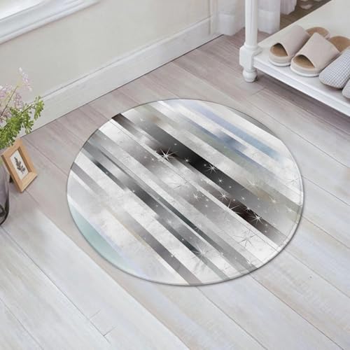 JHAOUNUK Weich Badezimmerteppich 60x60cm,Silber, Moderne Komposition mit vertikalen Farbbändern und Figuren,rutschfest waschbar Badematte Flauschige Badteppich Saugfähig Badvorleger Duschvorleger von JHAOUNUK