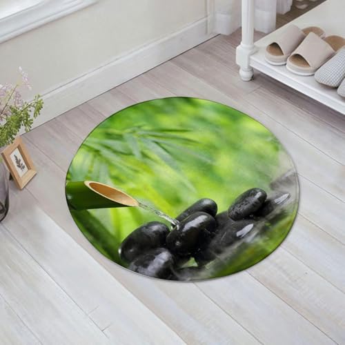 JHAOUNUK Weich Badezimmerteppich 60x60cm,Spa-Stillleben mit Bambusbrunnen und Zen-Stein im Wassergemälde „Der Bi,rutschfest waschbar Badematte Flauschige Badteppich Saugfähig Badvorleger Duschvorleger von JHAOUNUK
