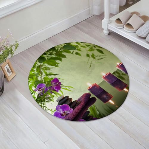 JHAOUNUK Weich Badezimmerteppich 60x60cm,Spa-Stillleben mit Zen-Steine, Duftkerzen und Orchideen,rutschfest waschbar Badematte Flauschige Badteppich Saugfähig Badvorleger Duschvorleger von JHAOUNUK