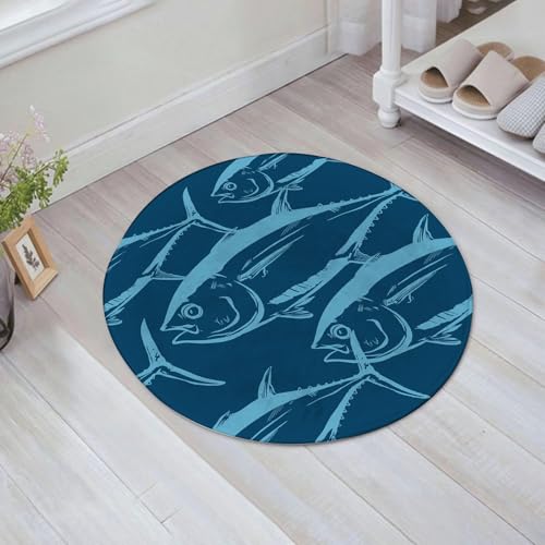 JHAOUNUK Weich Badezimmerteppich 60x60cm,Thunfisch-Symbolkomposition auf blauem Hintergrund, Vektor. Sportangelc,rutschfest waschbar Badematte Flauschige Badteppich Saugfähig Badvorleger Duschvorleger von JHAOUNUK