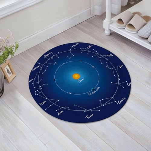 JHAOUNUK Weich Badezimmerteppich 60x60cm,Tierkreiszeichen des Sonnensystems, eine Reihe von Tierkreiszeichen, St,rutschfest waschbar Badematte Flauschige Badteppich Saugfähig Badvorleger Duschvorleger von JHAOUNUK