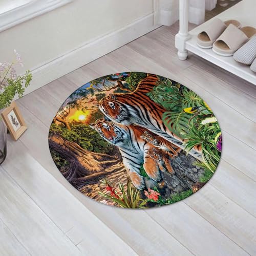JHAOUNUK Weich Badezimmerteppich 60x60cm,Tiger-Malerei auf der Suche nach Bildern,rutschfest waschbar Badematte Flauschige Badteppich Saugfähig Badvorleger Duschvorleger von JHAOUNUK