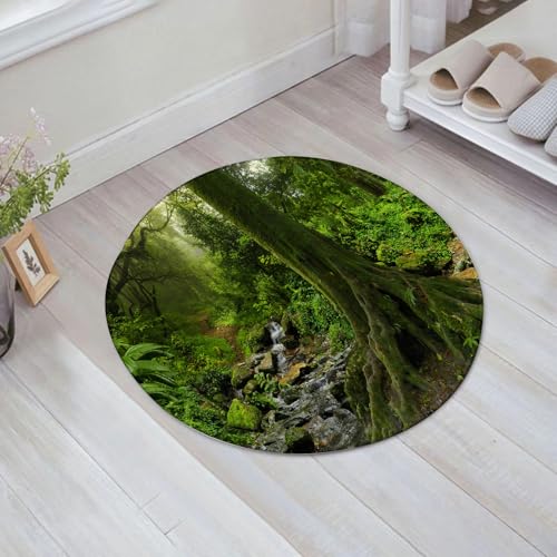 JHAOUNUK Weich Badezimmerteppich 60x60cm,Tropischer Dschungel mit Fluss,rutschfest waschbar Badematte Flauschige Badteppich Saugfähig Badvorleger Duschvorleger von JHAOUNUK