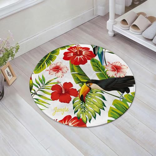 JHAOUNUK Weich Badezimmerteppich 60x60cm,Tropischer Vogel Tukan und mehrfarbiger Papagei auf dem Hintergrund von,rutschfest waschbar Badematte Flauschige Badteppich Saugfähig Badvorleger Duschvorleger von JHAOUNUK