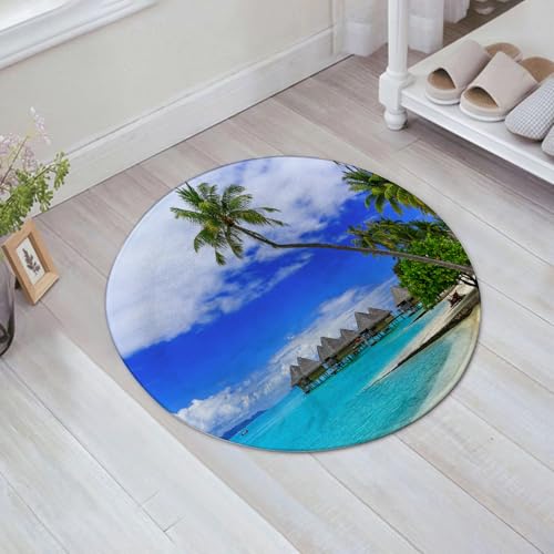 JHAOUNUK Weich Badezimmerteppich 60x60cm,Tropisches Set, Überwasserbungalows im Tropical Resort Bora Bora Island,rutschfest waschbar Badematte Flauschige Badteppich Saugfähig Badvorleger Duschvorleger von JHAOUNUK