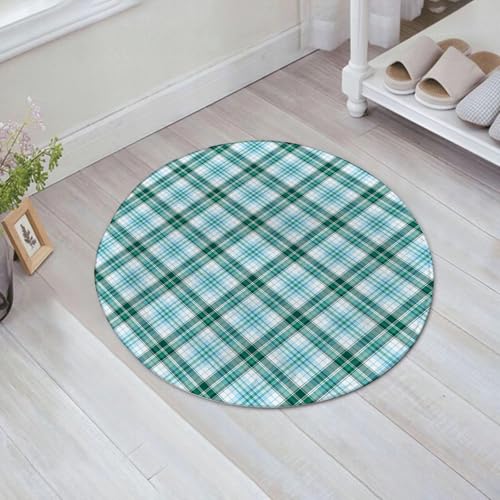 JHAOUNUK Weich Badezimmerteppich 60x60cm,Türkis, Abstraktes Kariertes geometrisches Muster Tartan, Ozeangrün,rutschfest waschbar Badematte Flauschige Badteppich Saugfähig Badvorleger Duschvorleger von JHAOUNUK