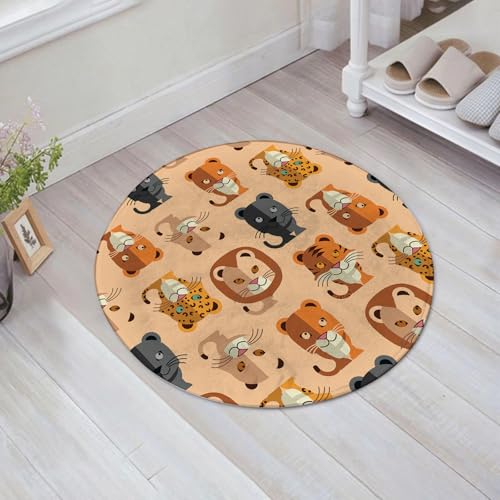 JHAOUNUK Weich Badezimmerteppich 60x60cm,Vektor Nahtlose Muster mit Tieren Löwe Tiger Panther,rutschfest waschbar Badematte Flauschige Badteppich Saugfähig Badvorleger Duschvorleger von JHAOUNUK