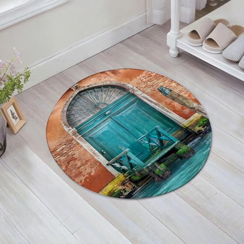 JHAOUNUK Weich Badezimmerteppich 60x60cm,Venedig, altes Gebäude mit antiker Tür Eingang am Wasser Stadt historis,rutschfest waschbar Badematte Flauschige Badteppich Saugfähig Badvorleger Duschvorleger von JHAOUNUK