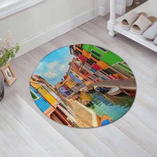 JHAOUNUK Weich Badezimmerteppich 60x60cm,Venedig, farbenfrohe Gebäude und Wasserkanal mit Booten l Burano in,rutschfest waschbar Badematte Flauschige Badteppich Saugfähig Badvorleger Duschvorleger von JHAOUNUK