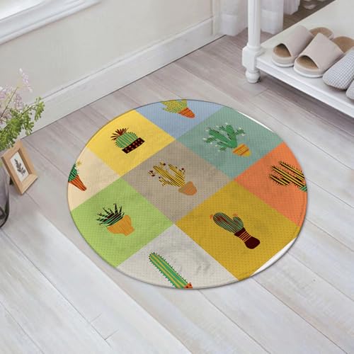 JHAOUNUK Weich Badezimmerteppich 60x60cm,Vintage, Botanische Kaktusblüten in Vase Sukkulente Peyote Essence Trop,rutschfest waschbar Badematte Flauschige Badteppich Saugfähig Badvorleger Duschvorleger von JHAOUNUK
