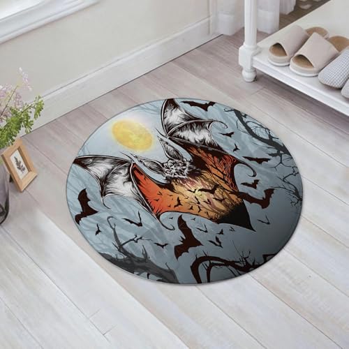 JHAOUNUK Weich Badezimmerteppich 60x60cm,Vintage Halloween Hintergrund mit fliegenden Fledermäusen,rutschfest waschbar Badematte Flauschige Badteppich Saugfähig Badvorleger Duschvorleger von JHAOUNUK
