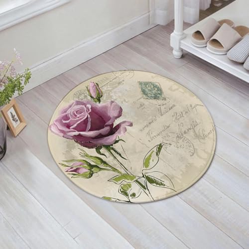 JHAOUNUK Weich Badezimmerteppich 60x60cm,Vintage-Postkarte mit Einer wunderschönen Rose Handzeichnung,rutschfest waschbar Badematte Flauschige Badteppich Saugfähig Badvorleger Duschvorleger von JHAOUNUK