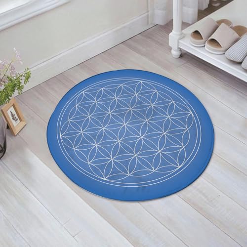 JHAOUNUK Weich Badezimmerteppich 60x60cm,Weiße heilige Geometrie-Zeichnung auf blauem Hintergrund. Abstraktes Or,rutschfest waschbar Badematte Flauschige Badteppich Saugfähig Badvorleger Duschvorleger von JHAOUNUK