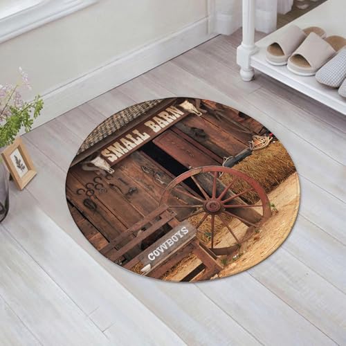 JHAOUNUK Weich Badezimmerteppich 60x60cm,Western Cowboy Hintergrund Wild West Bauernhaus Heuballen Scheune Tür H,rutschfest waschbar Badematte Flauschige Badteppich Saugfähig Badvorleger Duschvorleger von JHAOUNUK