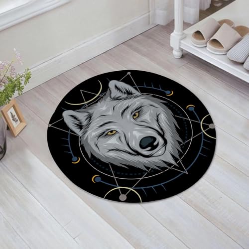 JHAOUNUK Weich Badezimmerteppich 60x60cm,Wolfsgesichtsdesign. Wolf-Maskottchen-Logo. Frontales symmetrisches Bil,rutschfest waschbar Badematte Flauschige Badteppich Saugfähig Badvorleger Duschvorleger von JHAOUNUK