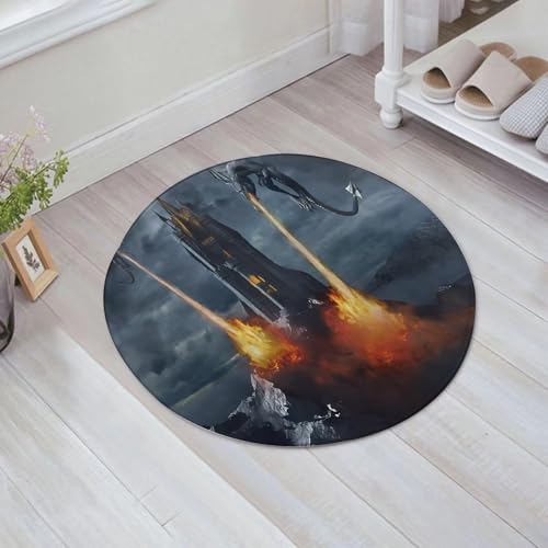 JHAOUNUK Weich Badezimmerteppich 60x60cm,Zwei Drachen greifen die Burg an,rutschfest waschbar Badematte Flauschige Badteppich Saugfähig Badvorleger Duschvorleger von JHAOUNUK
