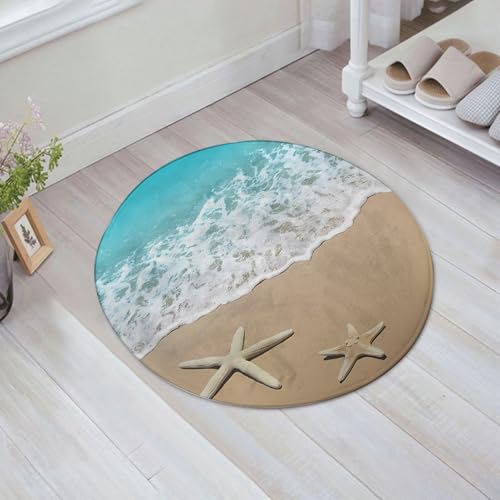 JHAOUNUK Weich Badezimmerteppich 60x60cm,Zwei Seesterne am Strand. Sand- und Meereswellen.,rutschfest waschbar Badematte Flauschige Badteppich Saugfähig Badvorleger Duschvorleger von JHAOUNUK