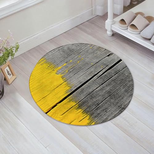 JHAOUNUK Weich Badezimmerteppich 60x60cm,gelbe Farbe auf altem Holzhintergrund,rutschfest waschbar Badematte Flauschige Badteppich Saugfähig Badvorleger Duschvorleger von JHAOUNUK