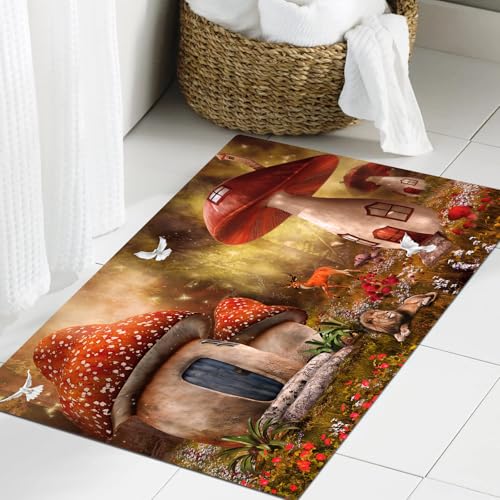 JHAOUNUK Weich Badezimmerteppich 60x90cm,3D Natur wie Wald Tapete,rutschfest waschbar Badematte Flauschige Badteppich Saugfähig Badvorleger Duschvorleger von JHAOUNUK