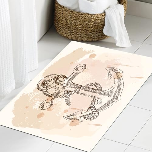 JHAOUNUK Weich Badezimmerteppich 60x90cm,Abbildung: Anker und Seil auf gefärbtem Hintergrund Marine,rutschfest waschbar Badematte Flauschige Badteppich Saugfähig Badvorleger Duschvorleger JHAOUNUK Weich Badezimmerteppich 60x90cm,Abbildung: Anker und Seil auf gefärbtem Hintergrund Marine,rutschfest waschbar Badematte Flauschige Badteppich Saugfähig Badvorleger Duschvorleger von JHAOUNUK