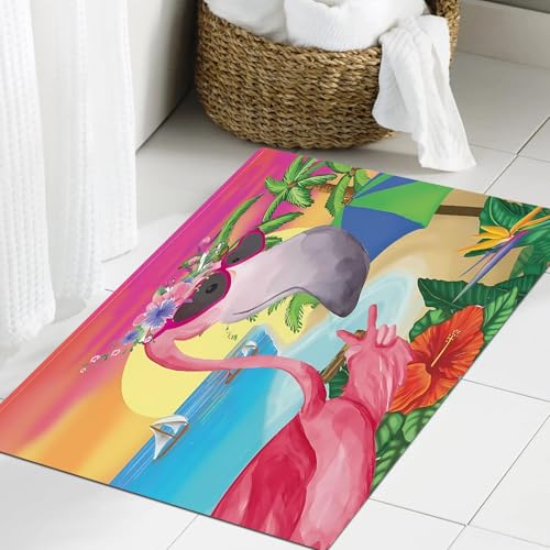 JHAOUNUK Weich Badezimmerteppich 60x90cm,Abbildung: Zwei rosa Flamingos am Strand,rutschfest waschbar Badematte Flauschige Badteppich Saugfähig Badvorleger Duschvorleger JHAOUNUK Weich Badezimmerteppich 60x90cm,Abbildung: Zwei rosa Flamingos am Strand,rutschfest waschbar Badematte Flauschige Badteppich Saugfähig Badvorleger Duschvorleger von JHAOUNUK