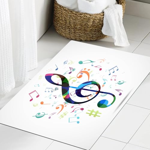 JHAOUNUK Weich Badezimmerteppich 60x90cm,Abstrakte Bunte Musiknoten,rutschfest waschbar Badematte Flauschige Badteppich Saugfähig Badvorleger Duschvorleger von JHAOUNUK