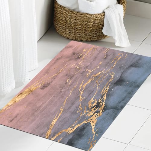 JHAOUNUK Weich Badezimmerteppich 60x90cm,Abstrakte Ombre Rosa Marmor Adern Überlagert Aquarell Achat Rissige Fol,rutschfest waschbar Badematte Flauschige Badteppich Saugfähig Badvorleger Duschvorleger von JHAOUNUK