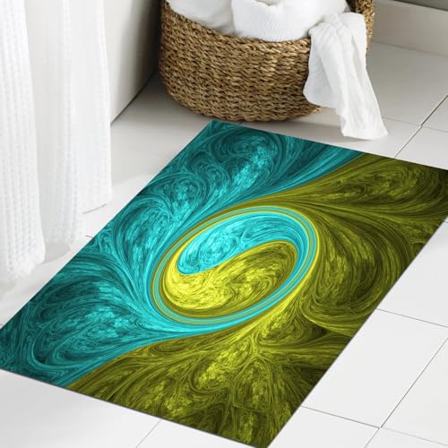 JHAOUNUK Weich Badezimmerteppich 60x90cm,Abstrakte verrückte fraktale Formen als Psychedelischer Hintergrund,rutschfest waschbar Badematte Flauschige Badteppich Saugfähig Badvorleger Duschvorleger von JHAOUNUK