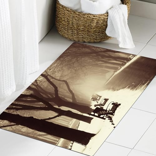 JHAOUNUK Weich Badezimmerteppich 60x90cm,Alte Wintergasse durch die Bäume in der europäischen Stadt nebligen Tag,rutschfest waschbar Badematte Flauschige Badteppich Saugfähig Badvorleger Duschvorleger von JHAOUNUK