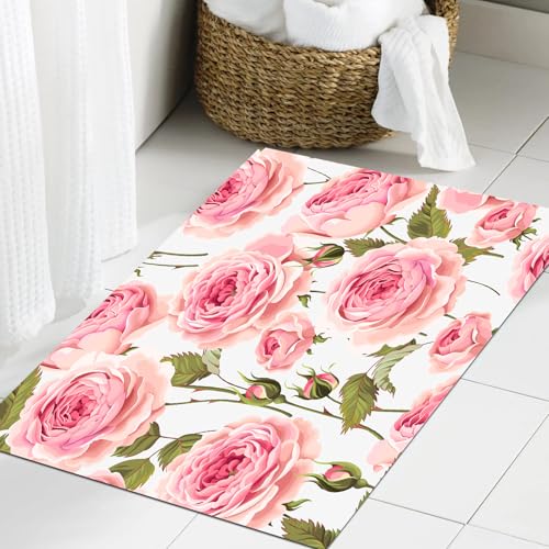 JHAOUNUK Weich Badezimmerteppich 60x90cm,Alte rosa Blumen Gruß Bud englische Rosen Rose Muster Natur Vintage Ant,rutschfest waschbar Badematte Flauschige Badteppich Saugfähig Badvorleger Duschvorleger JHAOUNUK Weich Badezimmerteppich 60x90cm,Alte rosa Blumen Gruß Bud englische Rosen Rose Muster Natur Vintage Ant,rutschfest waschbar Badematte Flauschige Badteppich Saugfähig Badvorleger Duschvorleger von JHAOUNUK