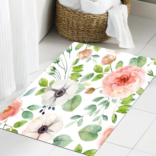 JHAOUNUK Weich Badezimmerteppich 60x90cm,Anemonenblume, botanisches Aquarell-Muster im künstlerischen Natur-Deko,rutschfest waschbar Badematte Flauschige Badteppich Saugfähig Badvorleger Duschvorleger JHAOUNUK Weich Badezimmerteppich 60x90cm,Anemonenblume, botanisches Aquarell-Muster im künstlerischen Natur-Deko,rutschfest waschbar Badematte Flauschige Badteppich Saugfähig Badvorleger Duschvorleger von JHAOUNUK