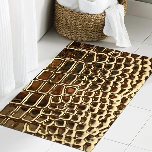 JHAOUNUK Weich Badezimmerteppich 60x90cm,Animal Print Dekor, Tönung Goldene Krokodil Haut Natur Leben Zähigkeit,rutschfest waschbar Badematte Flauschige Badteppich Saugfähig Badvorleger Duschvorleger JHAOUNUK Weich Badezimmerteppich 60x90cm,Animal Print Dekor, Tönung Goldene Krokodil Haut Natur Leben Zähigkeit,rutschfest waschbar Badematte Flauschige Badteppich Saugfähig Badvorleger Duschvorleger von JHAOUNUK