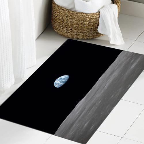 JHAOUNUK Weich Badezimmerteppich 60x90cm,Apollo 11: Die Erde geht über dem Mond auf. Die Erde am Horizont in der,rutschfest waschbar Badematte Flauschige Badteppich Saugfähig Badvorleger Duschvorleger von JHAOUNUK