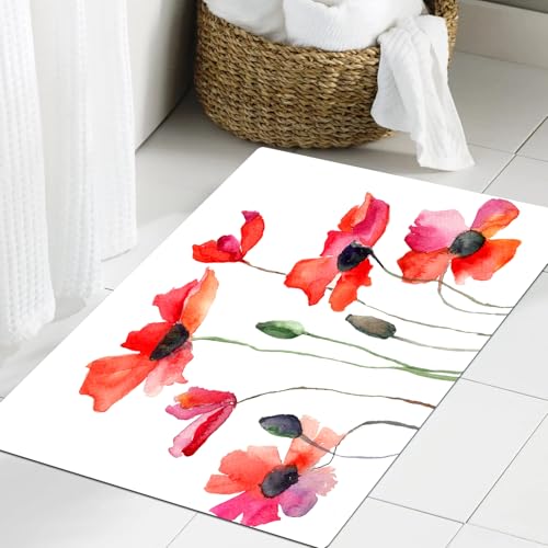 JHAOUNUK Weich Badezimmerteppich 60x90cm,Aquarell Blume, Mohnblumen Wildblumen Natur Wiese Malerei mit Aquarell,rutschfest waschbar Badematte Flauschige Badteppich Saugfähig Badvorleger Duschvorleger JHAOUNUK Weich Badezimmerteppich 60x90cm,Aquarell Blume, Mohnblumen Wildblumen Natur Wiese Malerei mit Aquarell,rutschfest waschbar Badematte Flauschige Badteppich Saugfähig Badvorleger Duschvorleger von JHAOUNUK
