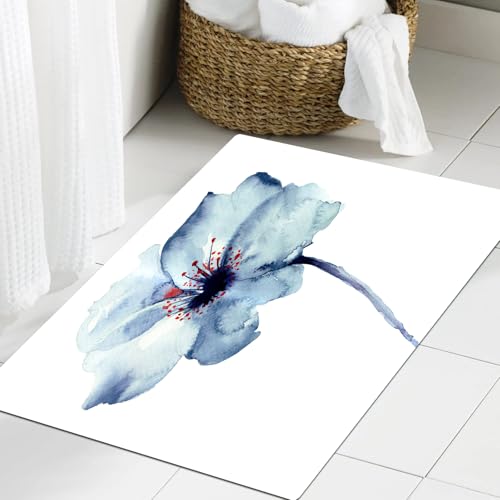 JHAOUNUK Weich Badezimmerteppich 60x90cm,Aquarell Blume auf weiß,rutschfest waschbar Badematte Flauschige Badteppich Saugfähig Badvorleger Duschvorleger JHAOUNUK Weich Badezimmerteppich 60x90cm,Aquarell Blume auf weiß,rutschfest waschbar Badematte Flauschige Badteppich Saugfähig Badvorleger Duschvorleger von JHAOUNUK