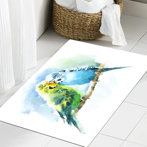JHAOUNUK Weich Badezimmerteppich 60x90cm,Aquarell Haustiere Vögel Sittiche Grün und Blau Sittich Handgezeichnete,rutschfest waschbar Badematte Flauschige Badteppich Saugfähig Badvorleger Duschvorleger JHAOUNUK Weich Badezimmerteppich 60x90cm,Aquarell Haustiere Vögel Sittiche Grün und Blau Sittich Handgezeichnete,rutschfest waschbar Badematte Flauschige Badteppich Saugfähig Badvorleger Duschvorleger von JHAOUNUK