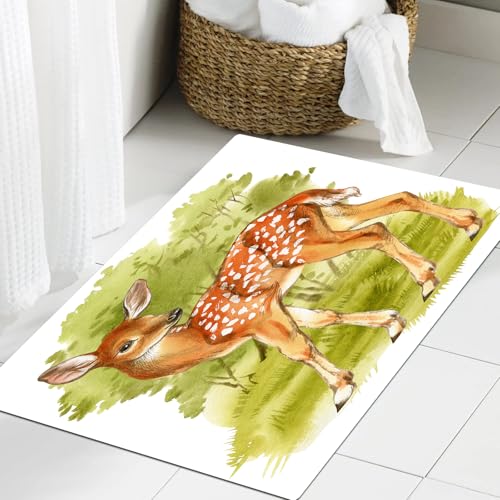 JHAOUNUK Weich Badezimmerteppich 60x90cm,Aquarell-Kitz auf einem Hintergrund aus grünem Wald. Handgezeichnete Il,rutschfest waschbar Badematte Flauschige Badteppich Saugfähig Badvorleger Duschvorleger JHAOUNUK Weich Badezimmerteppich 60x90cm,Aquarell-Kitz auf einem Hintergrund aus grünem Wald. Handgezeichnete Il,rutschfest waschbar Badematte Flauschige Badteppich Saugfähig Badvorleger Duschvorleger von JHAOUNUK