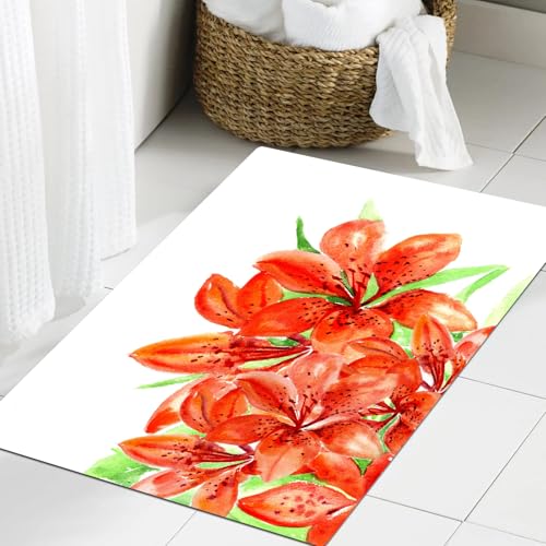 JHAOUNUK Weich Badezimmerteppich 60x90cm,Aquarelle Blumen, Lilien auf weiß für Text,rutschfest waschbar Badematte Flauschige Badteppich Saugfähig Badvorleger Duschvorleger JHAOUNUK Weich Badezimmerteppich 60x90cm,Aquarelle Blumen, Lilien auf weiß für Text,rutschfest waschbar Badematte Flauschige Badteppich Saugfähig Badvorleger Duschvorleger von JHAOUNUK