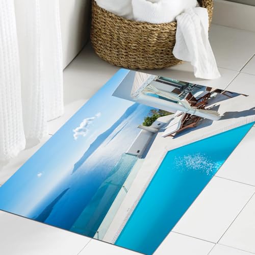 JHAOUNUK Weich Badezimmerteppich 60x90cm,Architektur auf der l Santorini in Griechenland Blue White Hot Pool,rutschfest waschbar Badematte Flauschige Badteppich Saugfähig Badvorleger Duschvorleger JHAOUNUK Weich Badezimmerteppich 60x90cm,Architektur auf der l Santorini in Griechenland Blue White Hot Pool,rutschfest waschbar Badematte Flauschige Badteppich Saugfähig Badvorleger Duschvorleger von JHAOUNUK