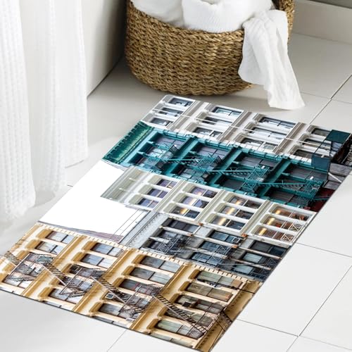 JHAOUNUK Weich Badezimmerteppich 60x90cm,Außenansicht eines Blocks farbenfroher alter historischer Gebäude entla,rutschfest waschbar Badematte Flauschige Badteppich Saugfähig Badvorleger Duschvorleger von JHAOUNUK