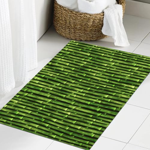 JHAOUNUK Weich Badezimmerteppich 60x90cm,Bambus, Bambusstämme Muster tropische Natur inspiriert Hintergrund Druc,rutschfest waschbar Badematte Flauschige Badteppich Saugfähig Badvorleger Duschvorleger von JHAOUNUK